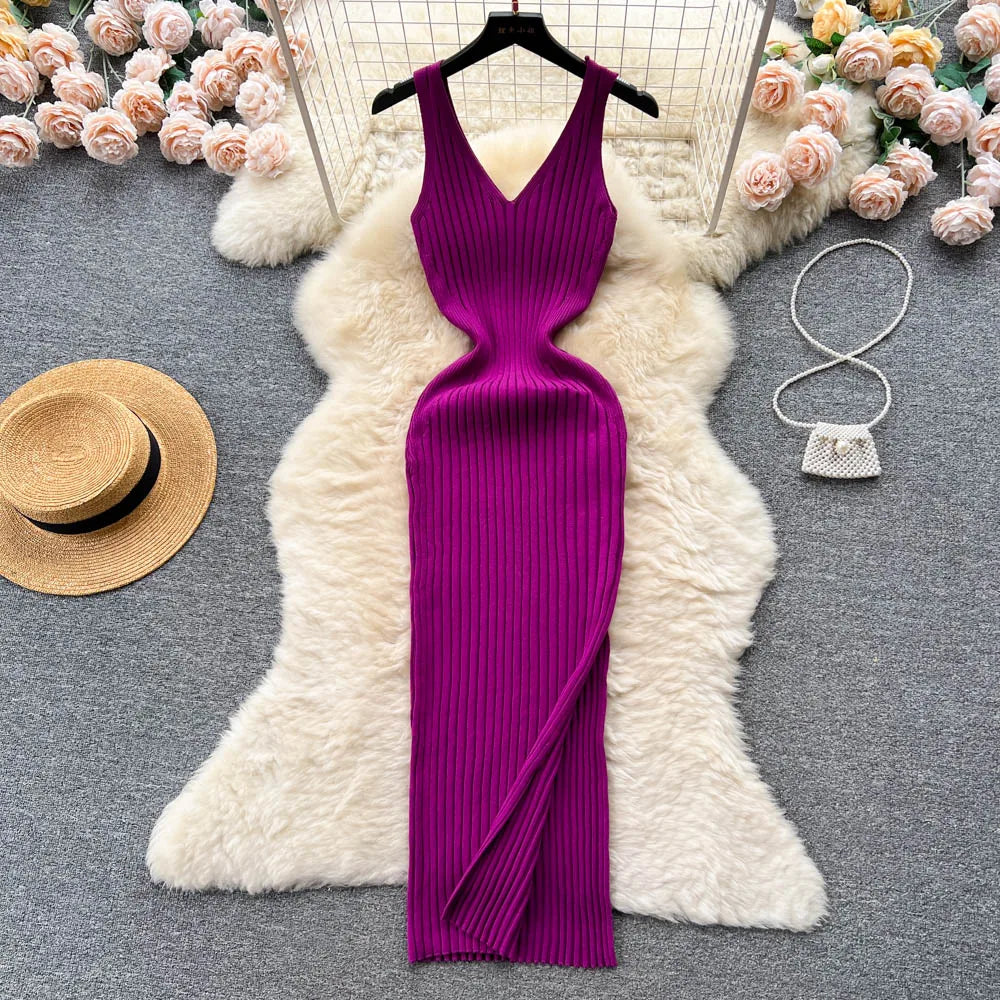 Wrap Knit Maxi Dress With Side Split