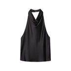 Elegant Satin Backless Halter Top For Women Off Shoulder