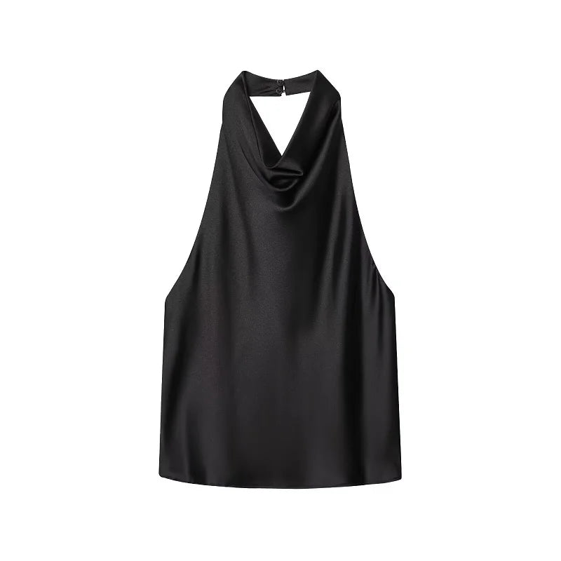 Elegant Satin Backless Halter Top For Women Off Shoulder