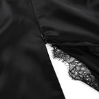 Hollow Out Patchwork Lace Dress With V Neck Short Sleeve High Waist Slim Fit