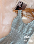 A Line Dress With Ruffled Knitted Vest For Women French Style