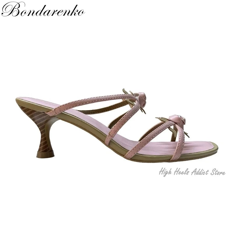 Vintage Rose Slippers With Flowers Strappy Low Heel Mules