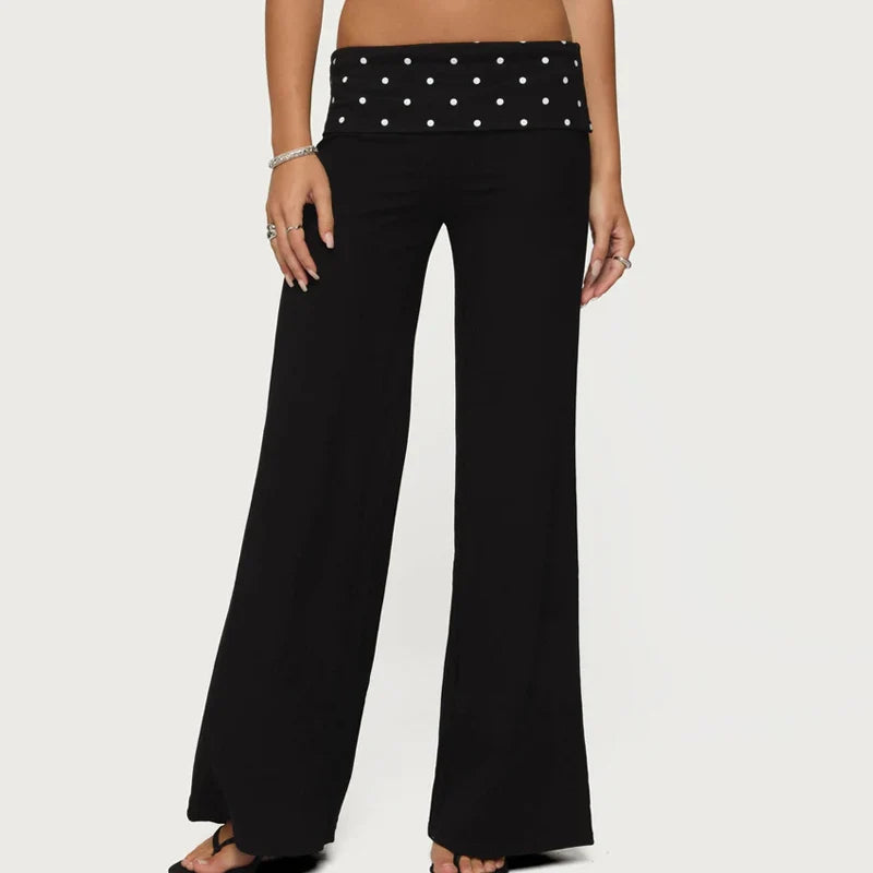 Casual Wide Leg Sweatpants Fold Over Waist Low Rise Flare Yoga Lounge