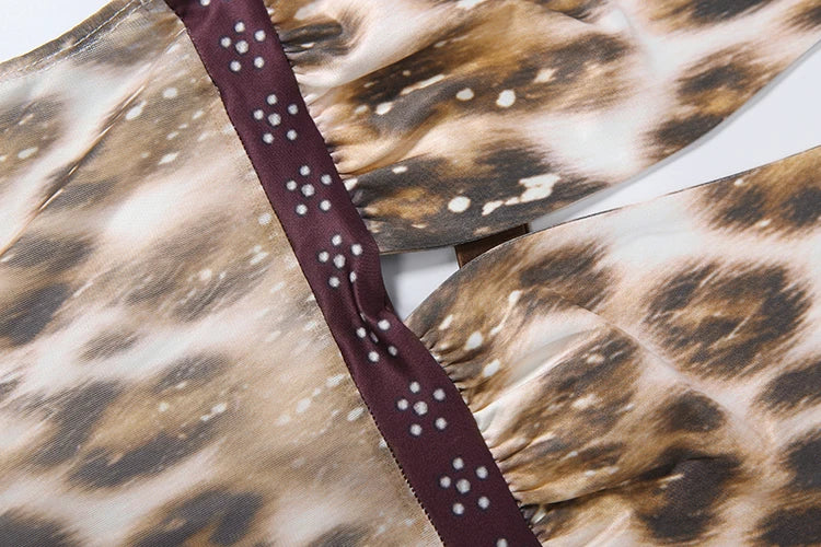 Leopard Print Halter Maxi Dress Backless Sleeveless