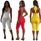 Cute Dots Design Halter Jumpsuit With Zipper Backless Sleeveless