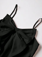Chic Cinched-Waist Three-Layer Ruffle Bow Suspender Dress