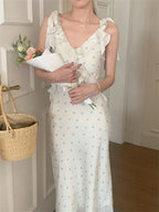 Allover Printed Dress With V Neckline Ruffles And Sleeveless Silhouette