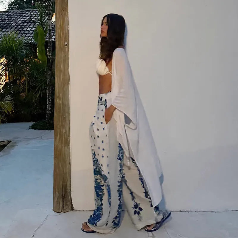Playful Printed Vest And Trouser Set For Women Two Piece With Sleeveless Slip Top