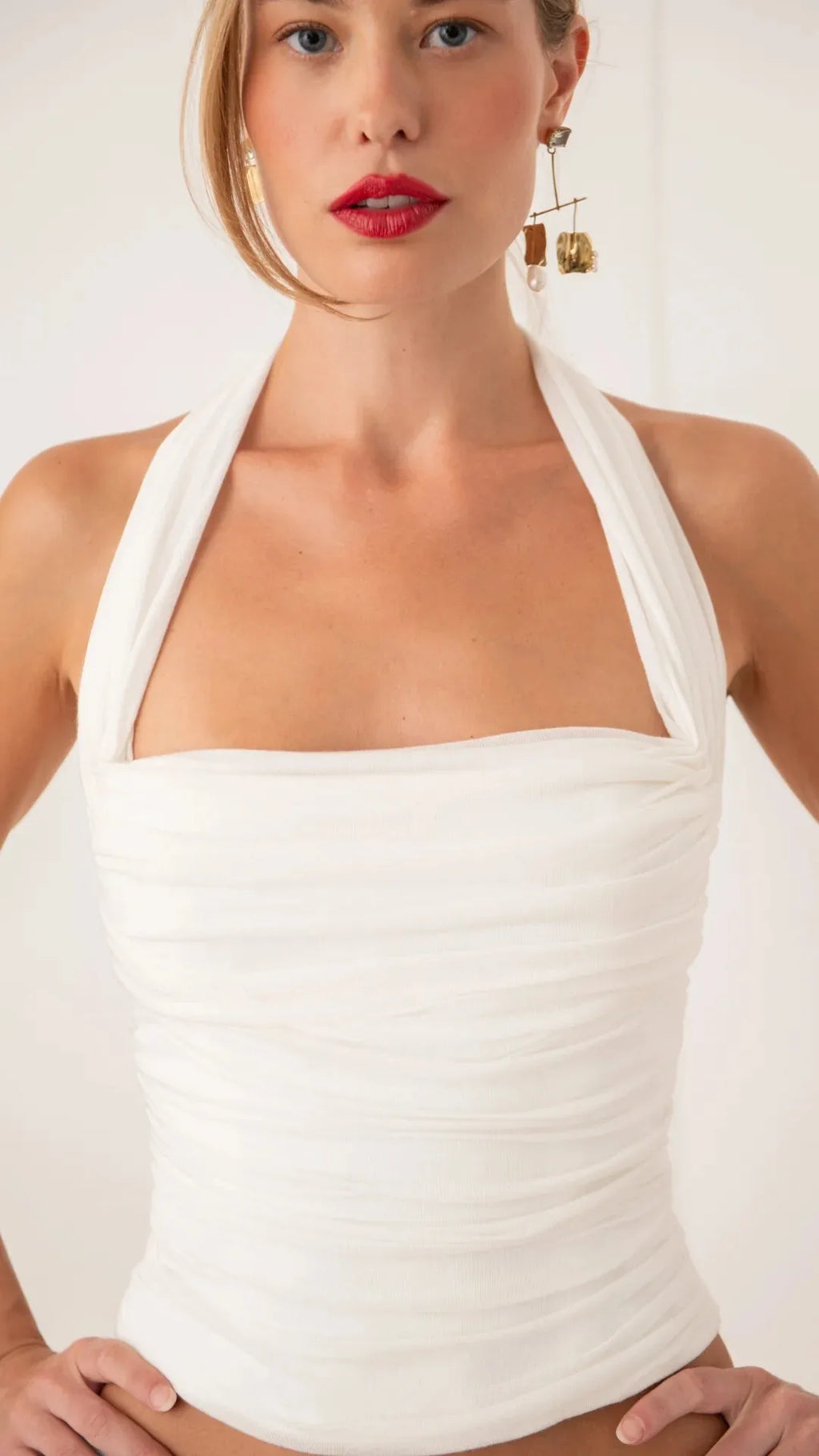 Ruched Halter Backless Top Double Layer