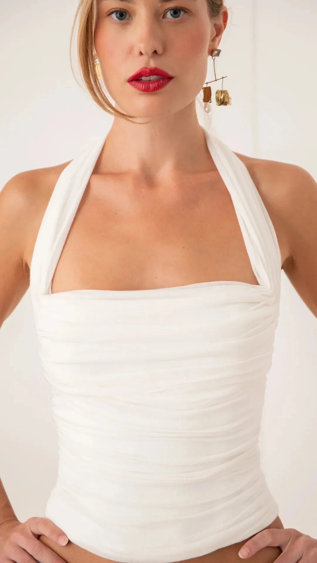Ruched Halter Backless Top Double Layer