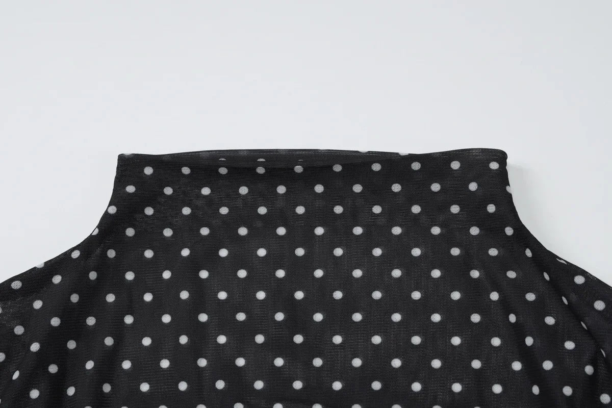 Vintage Polka Dot Dress Set With See Through Top And Long Skirt For Summer Parties
