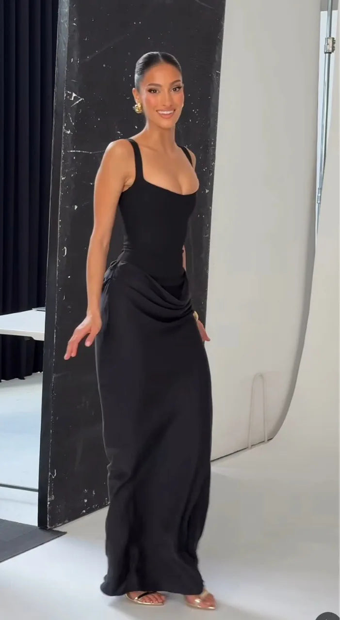 Ladies Lace Up Maxi Dress Slim Fit