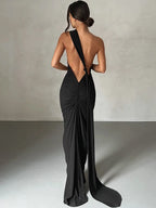 One Shoulder Backless Ruched Dress