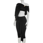 Irregular One Shoulder Crop Top And Capri Pants Set