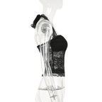 Elegant Lace Flora Halter Crop Top With Sheer Panel Lightweight Sleeveless Tank