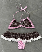 Polka Dot Halter Bikini Set With Ruffle Skirt Bottoms Two Piece Beach Swimsuit For Summer