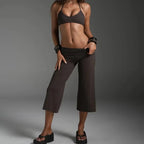 Wide Leg Capris With Sequined Detail And Elastic Waistband