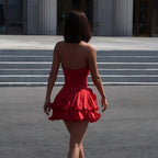 Ruffled Hem Sleeveless Mini Dress With V Neck Backless Irregular A Line Bodycon Streetwear Chic
