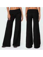 Casual Wide Leg Sweatpants Fold Over Waist Low Rise Flare Yoga Lounge