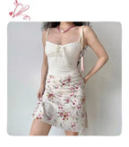 Floral Retro Mesh Mini Skirt With Fish Tail