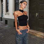 Halter Off Shoulder Crop Top For Women Backless Tank