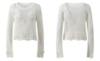 Sunlit Hollow Knit Top Elegant Long Sleeve Jumper Lightweight Sweater