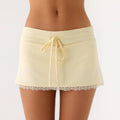 Lace Trim Y2K 2000s Coquette Aesthetic Low Waist Drawstring Mini Skirt