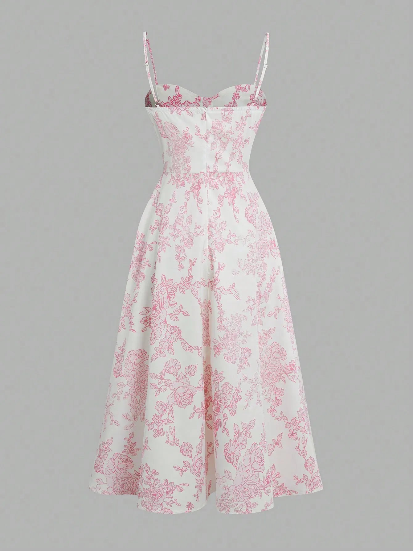 Blush Pink Floral Dress With Thin Straps And Flared Waist
