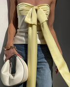 Satin Patchwork Bow Off Shoulder Tank Top Glam