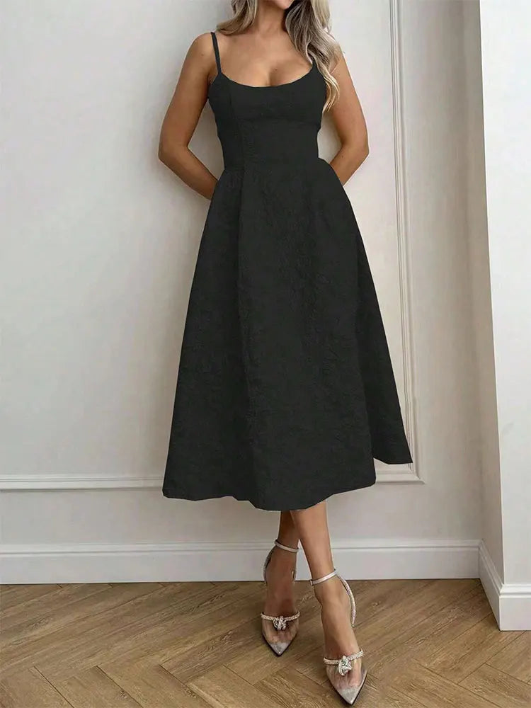 Backless O Neck Sling Maxi Dress A Line Slim