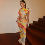 Beach Print Set With Crop Top And Long Dress