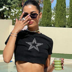 Vintage Rhinestone Star Crop Top