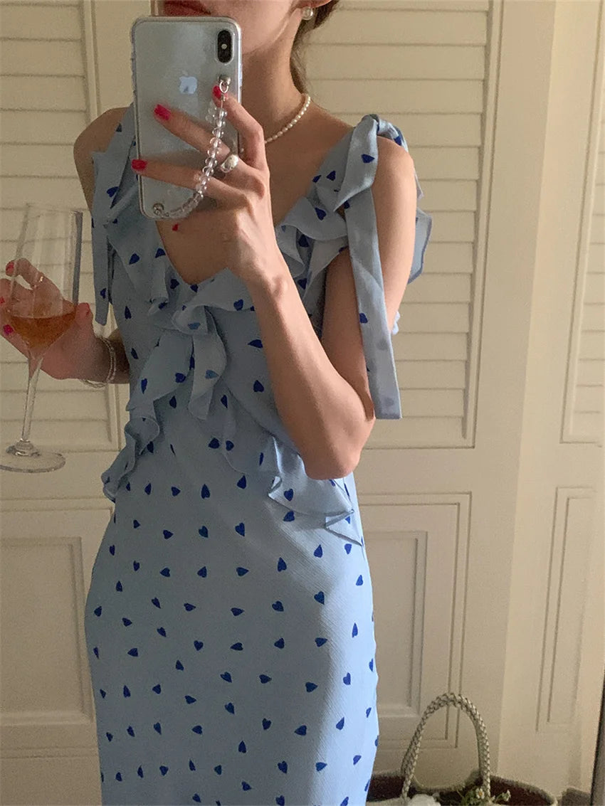 Allover Printed Dress With V Neckline Ruffles And Sleeveless Silhouette