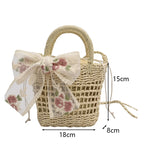 Lace Bow Straw Weave Crossbody Bag Summer Beach Style Small Bucket Elegant And Lightweight