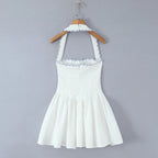 Backless Halter Embroidered White Dress For Women Elegant A Line Mini Dress