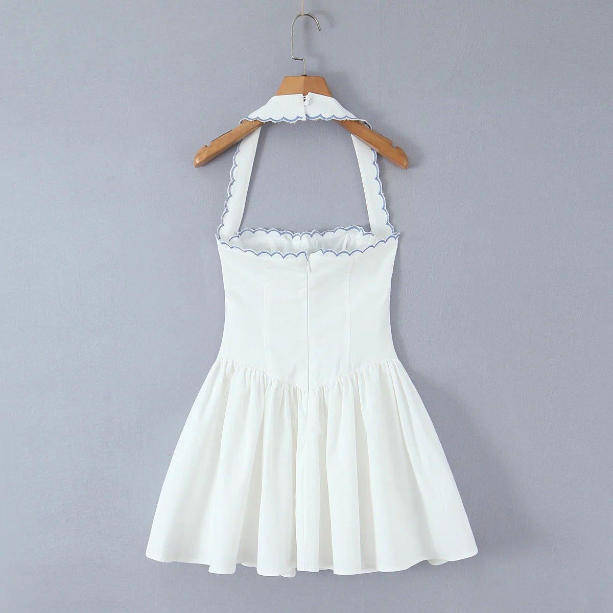 Backless Halter Embroidered White Dress For Women Elegant A Line Mini Dress