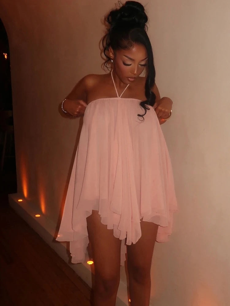 Halter Bodycon Dress With Asymmetrical Hem Backless
