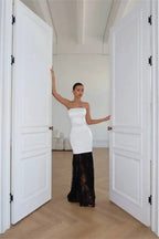 Satin Strapless Maxi Dress Off Shoulder Backless