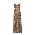 Leopard Print Spaghetti Strap Backless Dress With Ruffle Hem