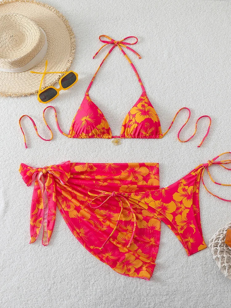 Triangle Bikini Set With Cover Up
