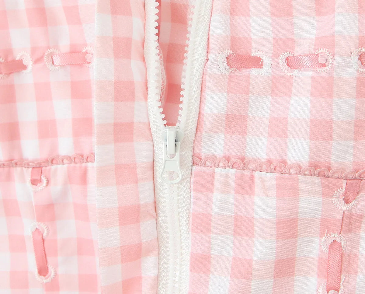 Pink Plaid Crop Top With Slash Collar