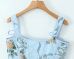 Blue Lace Up Bandage Tank Top Crop