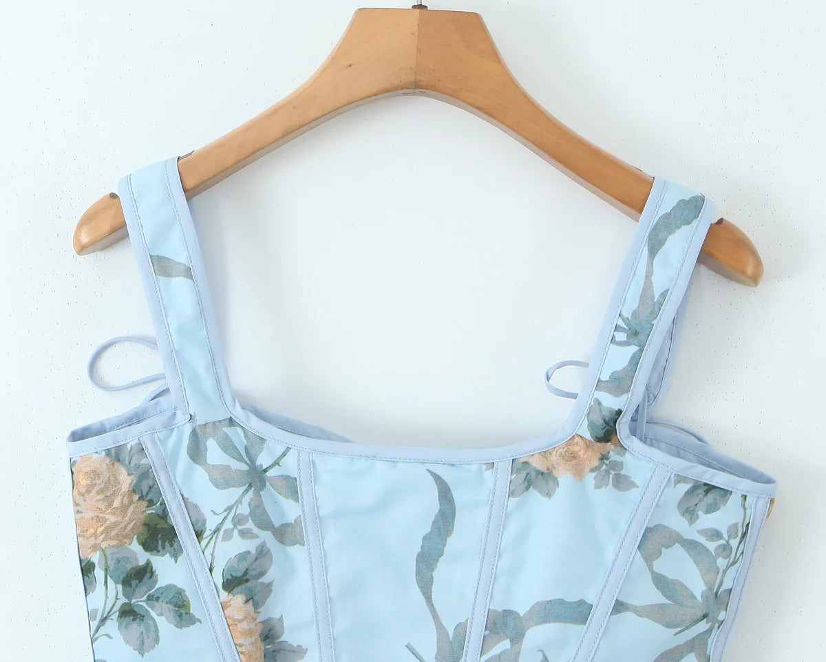 Blue Lace Up Bandage Tank Top Crop