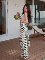 Cute Polka Dot Backless Maxi Dress