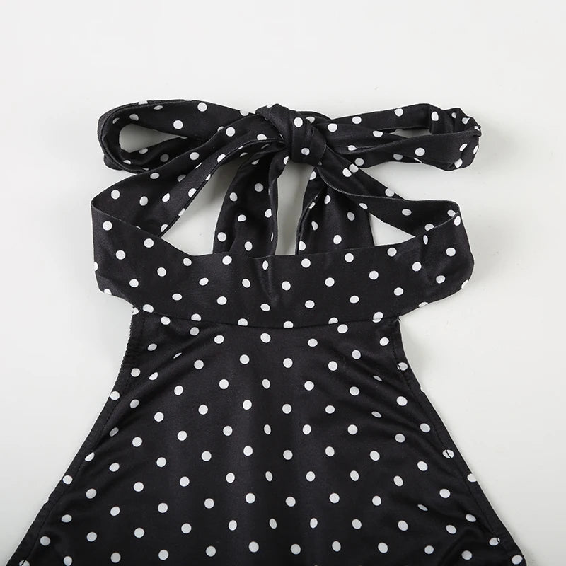 Polka Dot Halter Dress For Women Backless Mini