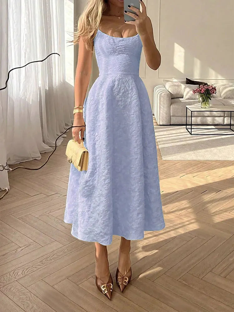 Backless O Neck Sling Maxi Dress A Line Slim