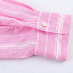 Pink Stripe Shirt Set With Pleated Long Skirt Elegant Two Piece Suit