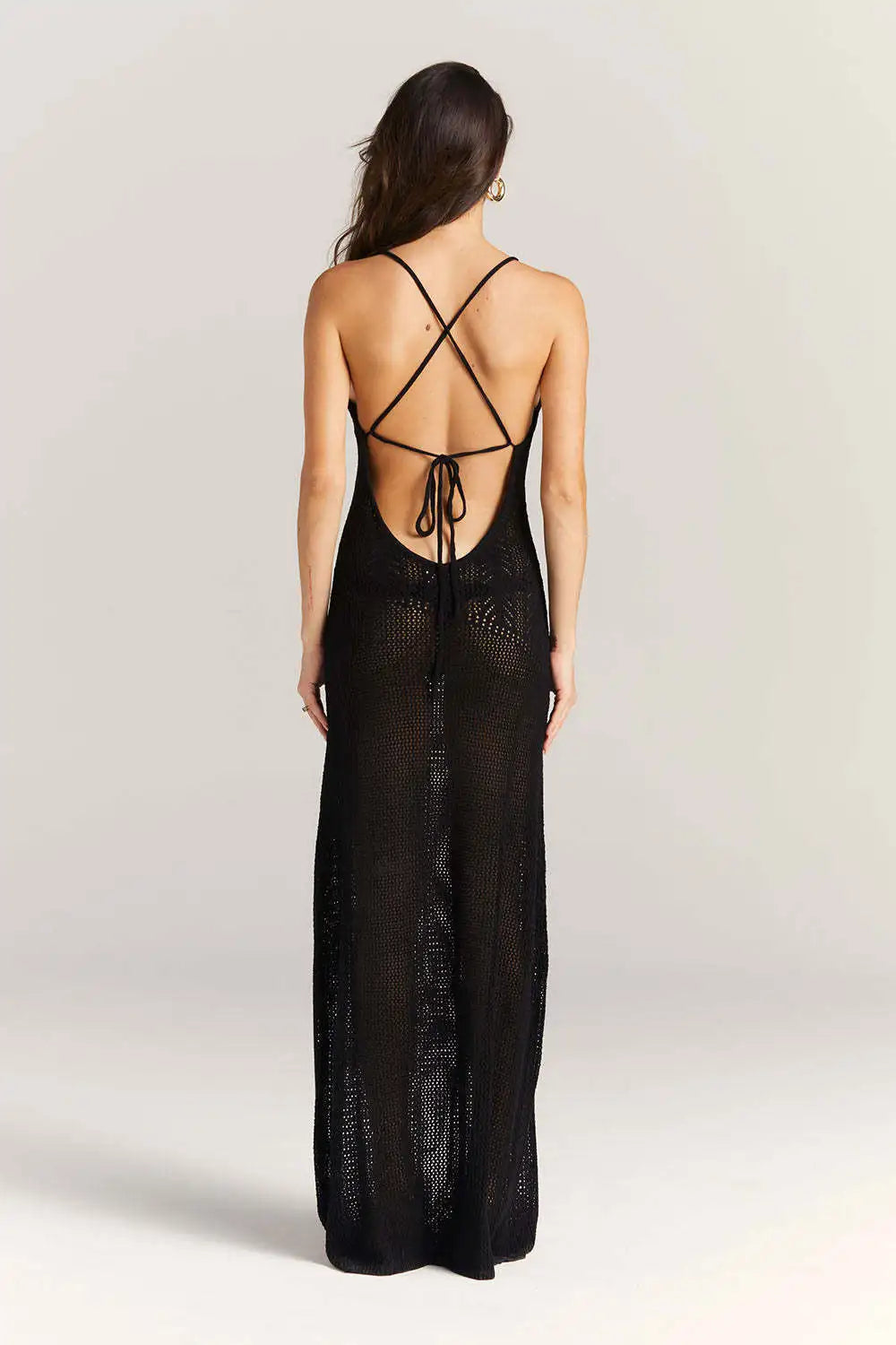 Floral Knit Strap Maxi Dress Backless Beach Cover Up For Summer Vacation And Resort Style