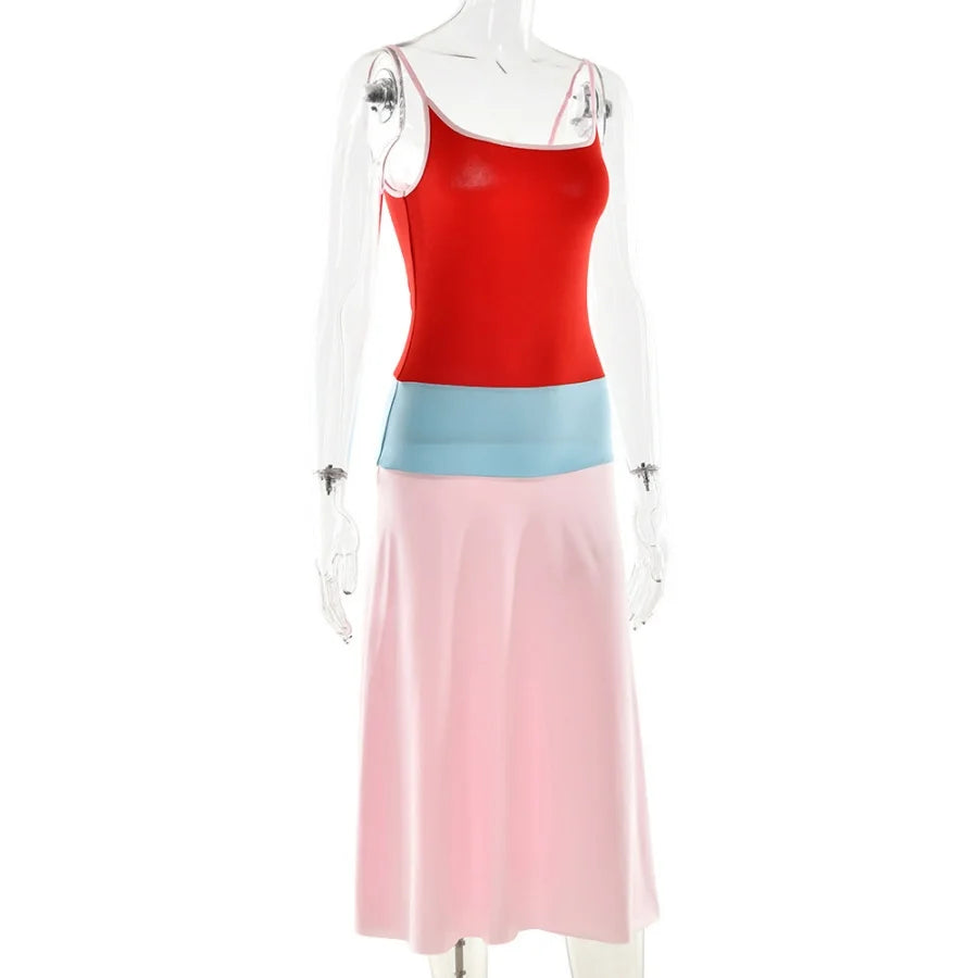 Colorful Spaghetti Strap Maxi Dress Slim Backless Sundress