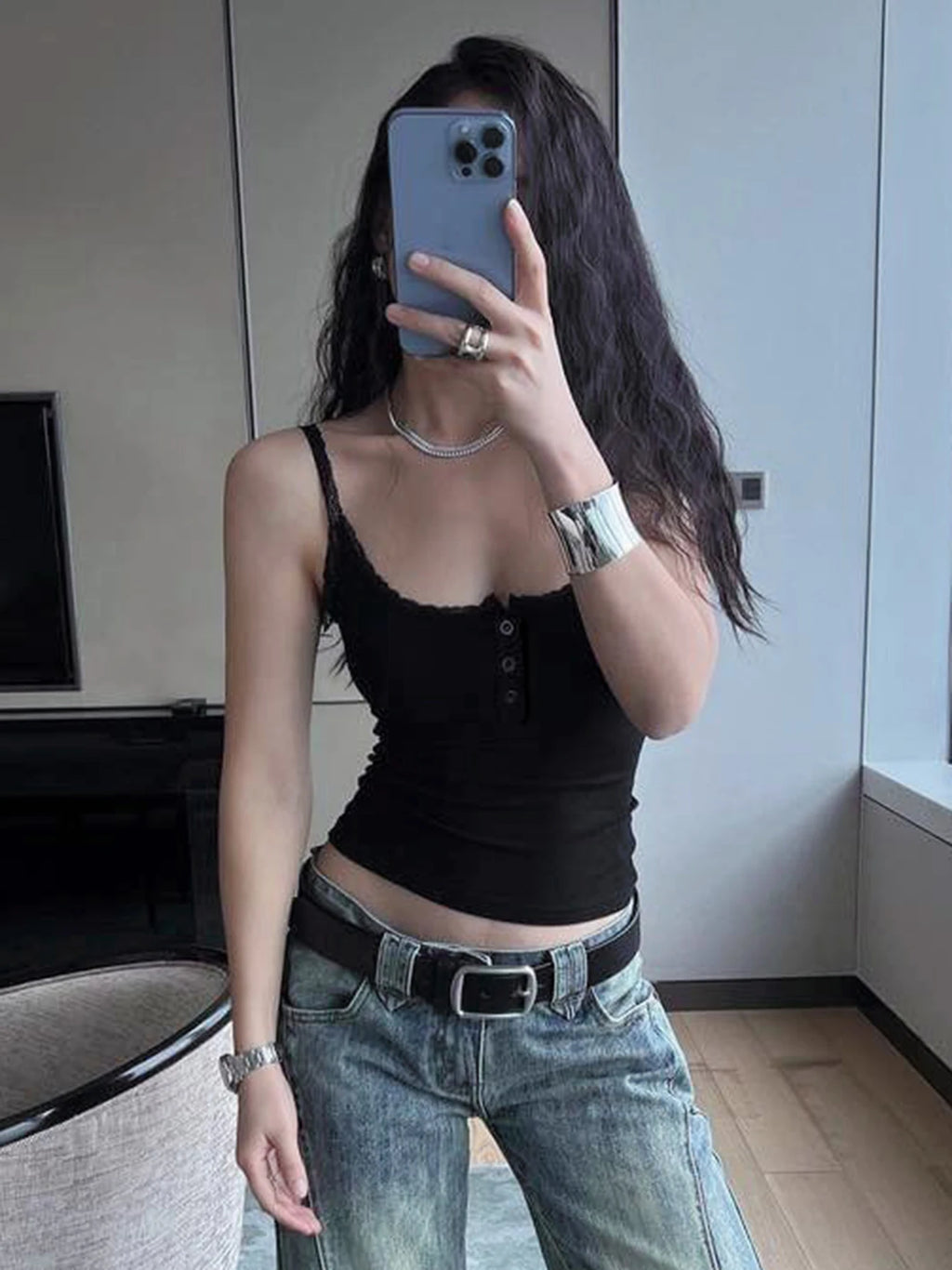 Square Collar Backless Single Breasted Ruffles Camisole